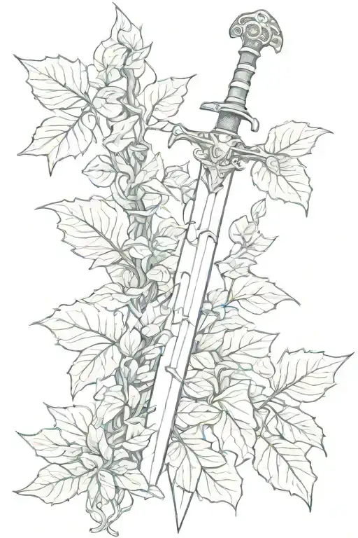 Sword And Green Ivy Leaves