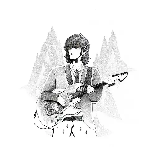 Male Guitarist Mountain Night Psychedelic