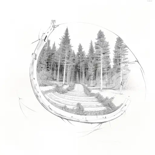 A Dirt Bike Trail Winding Through A Forest With Ancient Historical Symbols Hidden In The Trees