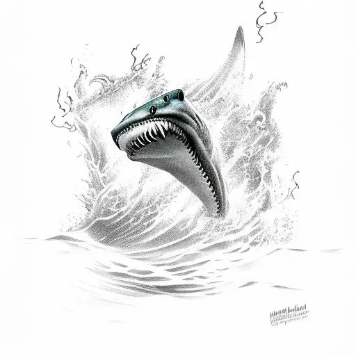 A Sketch-style Design Featuring A Shark Leaping Out Of The Water Towards A Lightning Bolt
