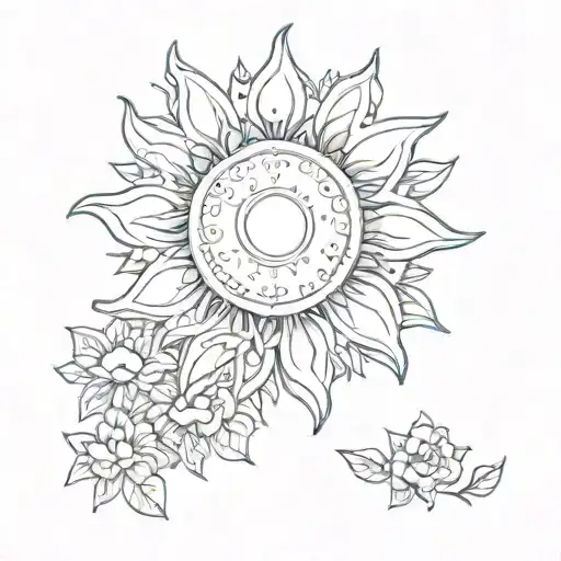 The Sun With Blue Little Flowers Inside And Out