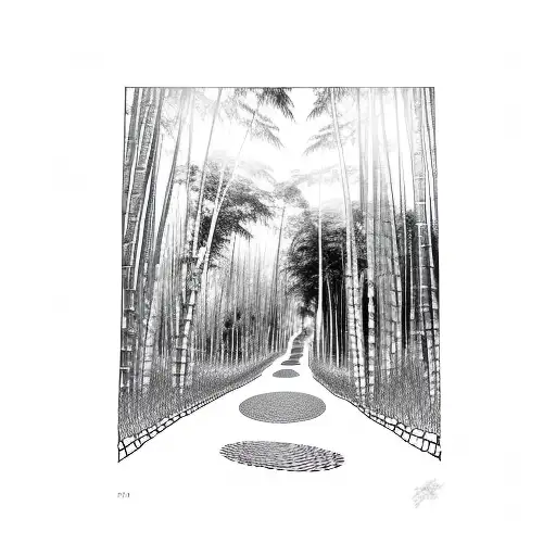 Bamboo Forest With An Earth Trail Leading Towards A Nepali Temple