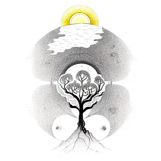 Earth With Spiraling Tree On Top And Sun Rising Next To It