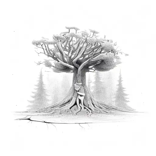 Cut Down Tree Trunk With Sprouts Growing Out Of It