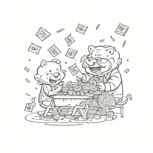 Cartoon Characters Eating Money Raining