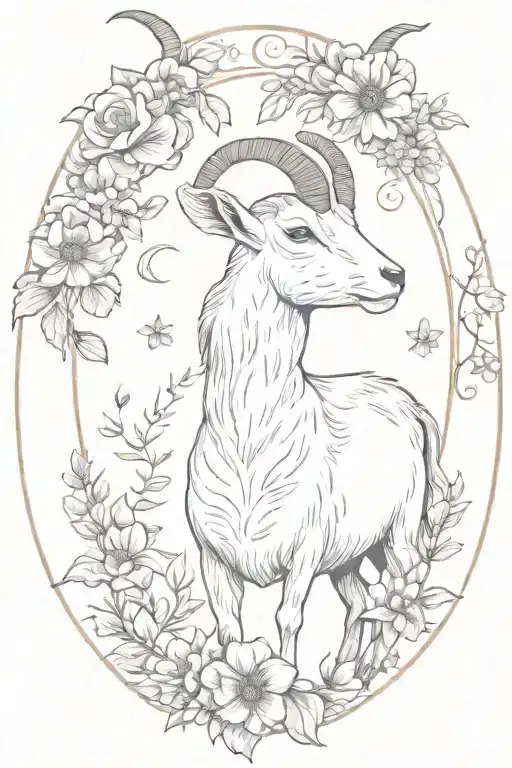 A Feminine Goat In A Circle With Flowers Coming