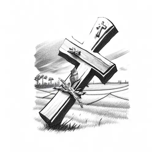 Wooden Cross Sticking Out Of A Football Field