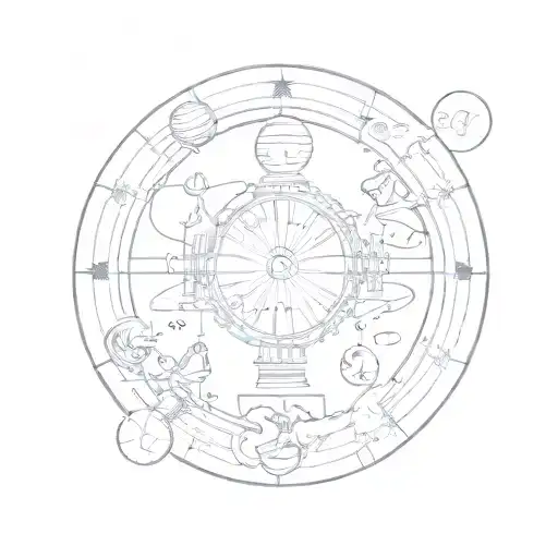 A Minimalist Sketch Of The Gemini Twins Surrounded By Symbols Of Their Ruling Planet Mercury