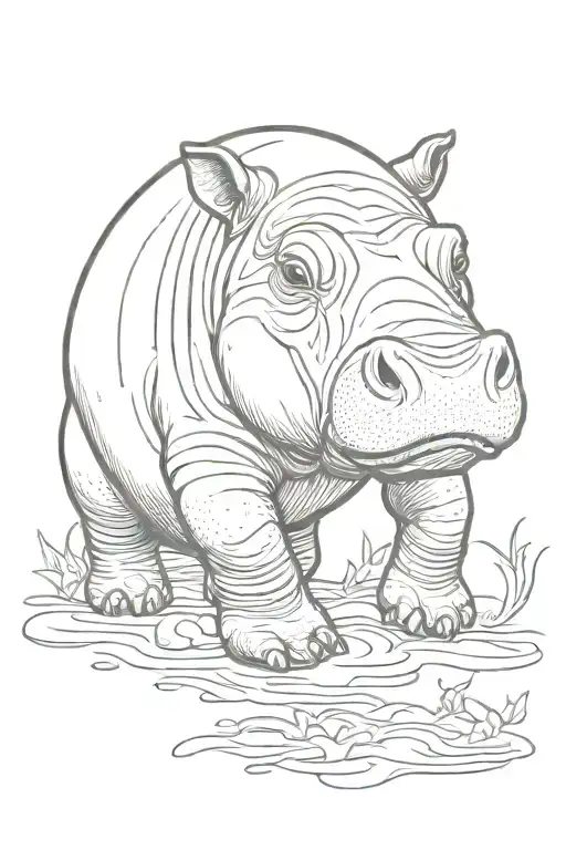 Thin Line Tattoo Of A Baby Hippo