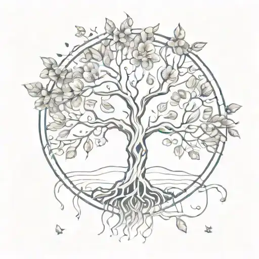 Tree Of Life With Half Leaves Falling