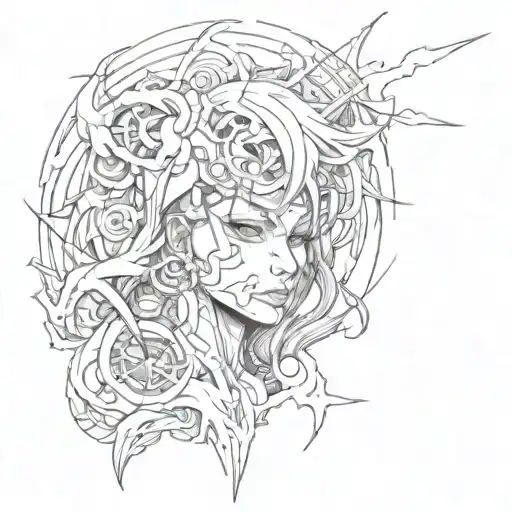 An Abstract Design Incorporating Elements Of Anime And Horror Themes