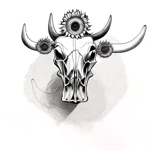 Cow Skull With Sunflower