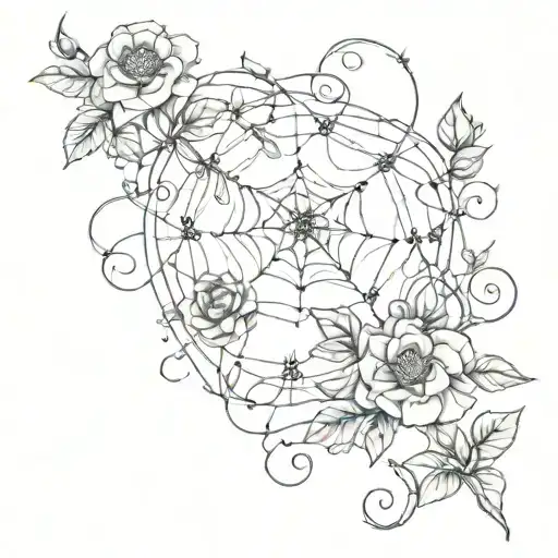 Symmetrical Dainty Gothic Feminine Thorny Flowers Vines Filigree Thin Spiderweb