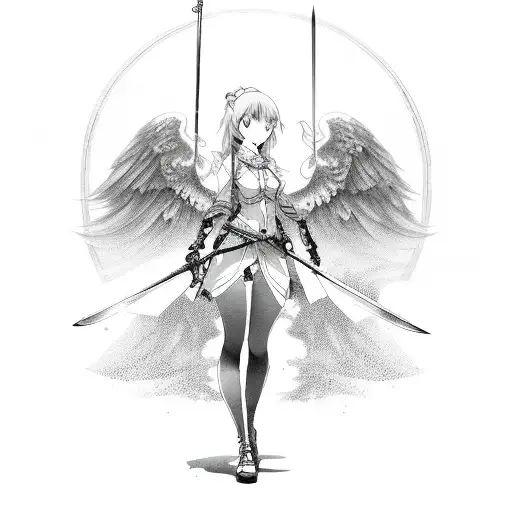 Anime Girl With Wings And Sword
