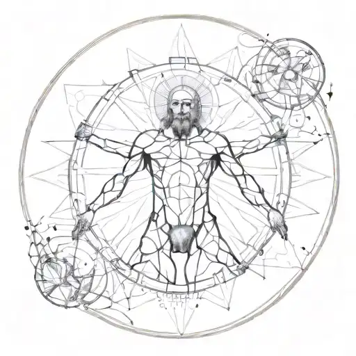 Geometric Vetruvian Man Inside Sun