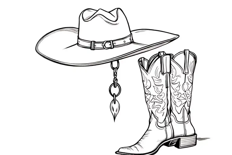 Cowboy Hat Hanging On Cowboy Boots