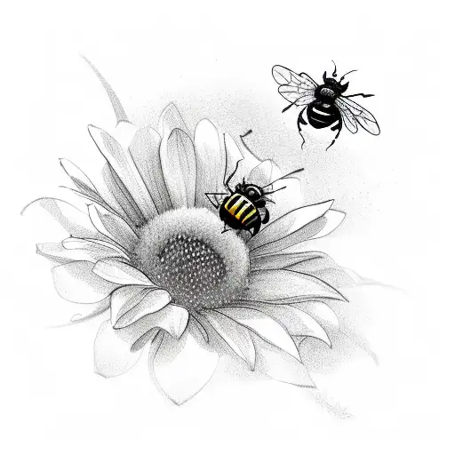 Bee And Ladybug Flying Around Flowers