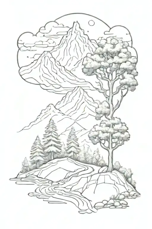 Tree And Compas Mountain Range