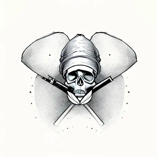 Smoking Skull Whit Hat And Up Rhe Hat A Blue Buterfly