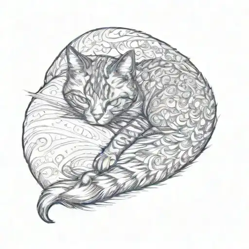 A Cat Curled Up On A Pillow