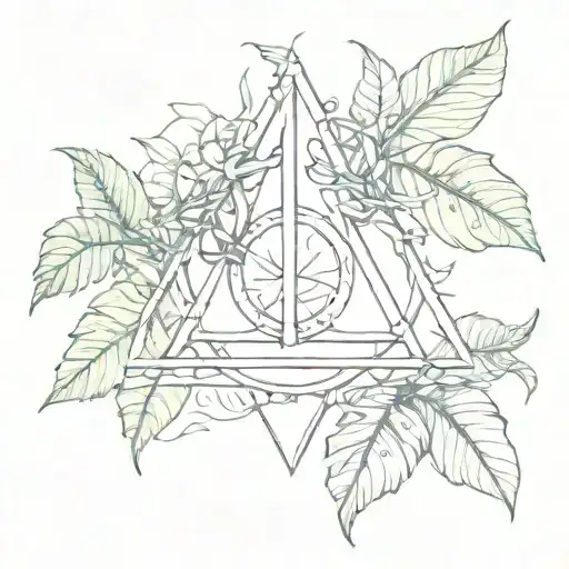 Tropical Leaves And Deathly Hallows Symbol Intertwined