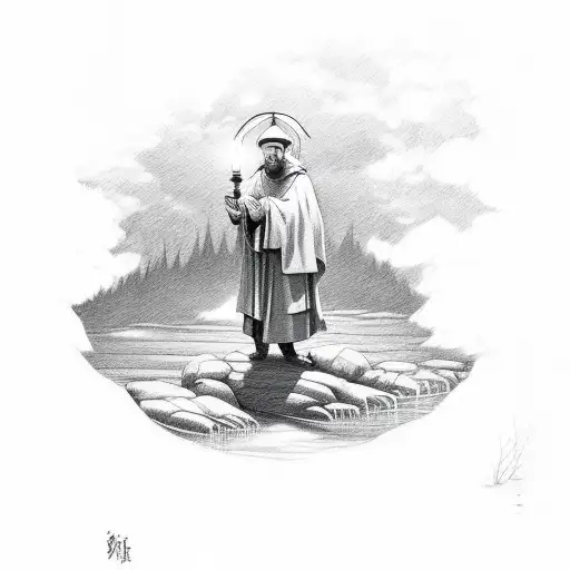 Shepherd With Little Lamp On A Creek