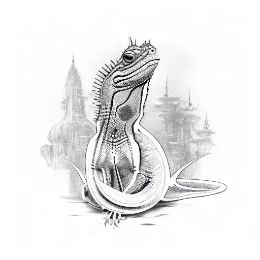 A Unique And Abstract Design Incorporating The Silhouette Of A Drilled Neck Lizard