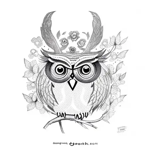 Owl With Flowers And Elk