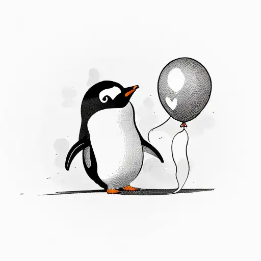 Small Baby Pinguin With Balloon Flying