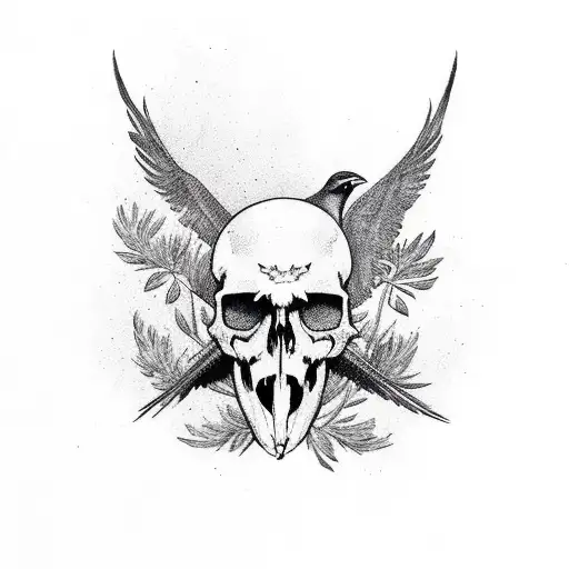 Raven Skull With Herbs