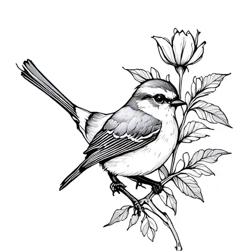 Little Bird And Flower Growing