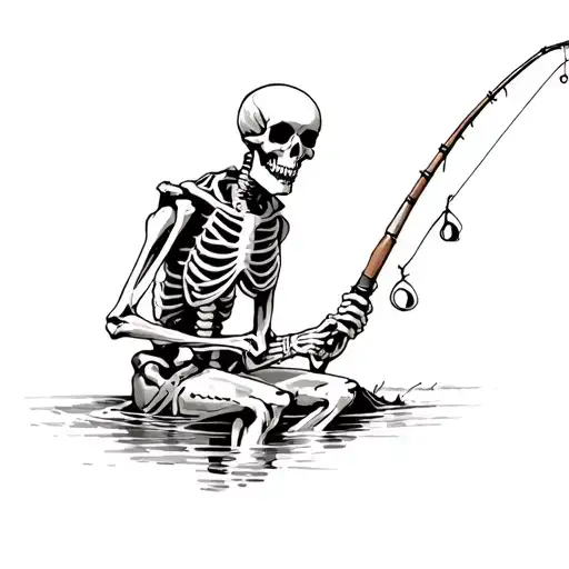 Skeleton Holding A Fishing Rod And Wanting To Keep Fishing Into The Night
