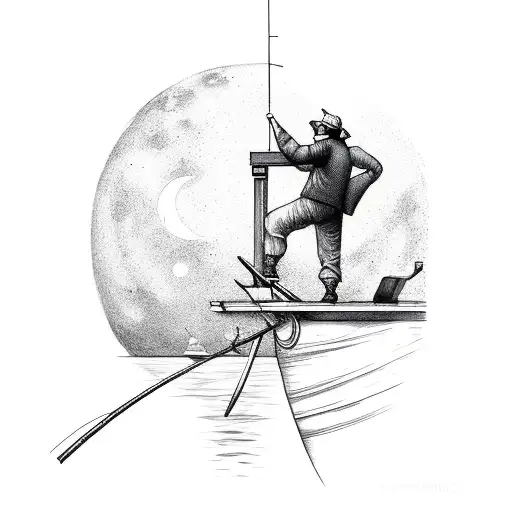 Man Fishing The Moon