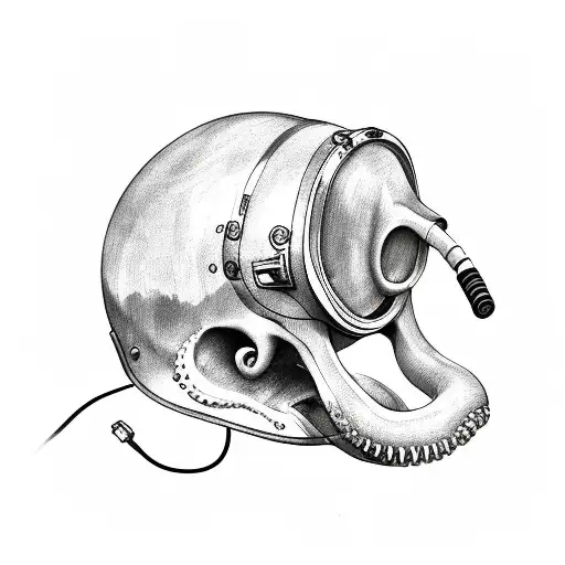 Skull In Diving Helmet With Tentacles Around