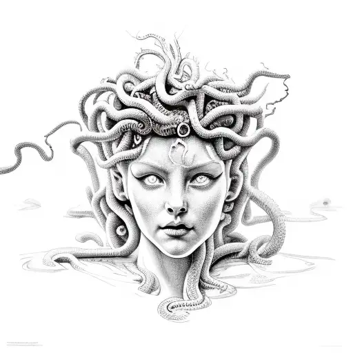 Medusa Emerging From A Pool Of Water