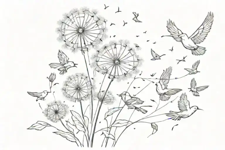 Dandelion And Birds Flying Away