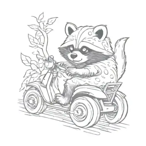 A Sketch Style Tattoo Of A Tanuki Playing With A Car Inspired By Japanese Folklore
