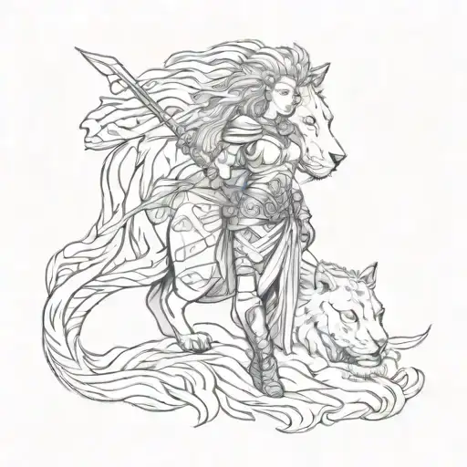 Warrior Goddess With A Lioness