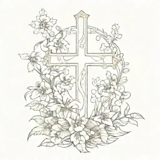 Christian Cross Long And Tall With Flowers Wrapped Around
