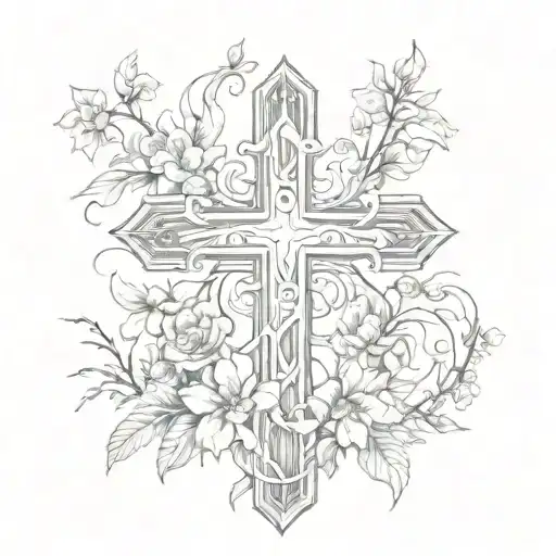 Christian Cross Long And Tall With Flowers Wrapped Around