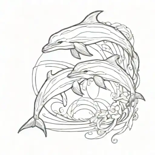 Women And Dolphin Swimming Together