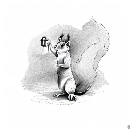 Fire Squirrel With Fire Hose Fighting Fire