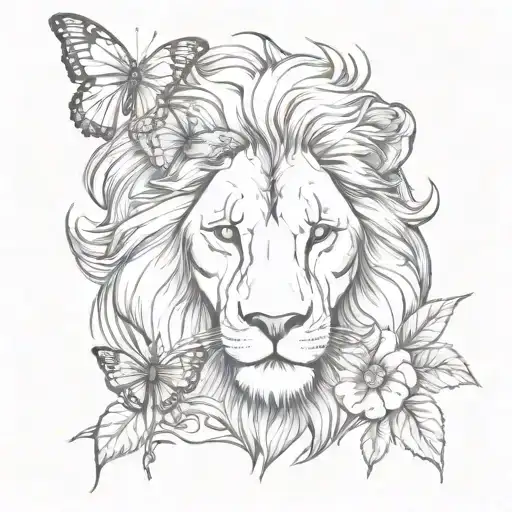 Lion Head And Butterfly