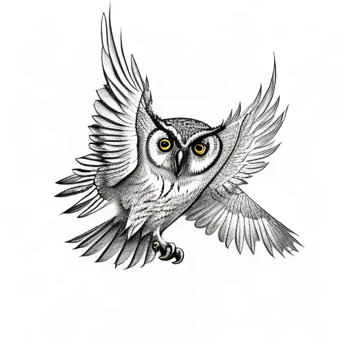 Majestic Flying Owl With Scroll