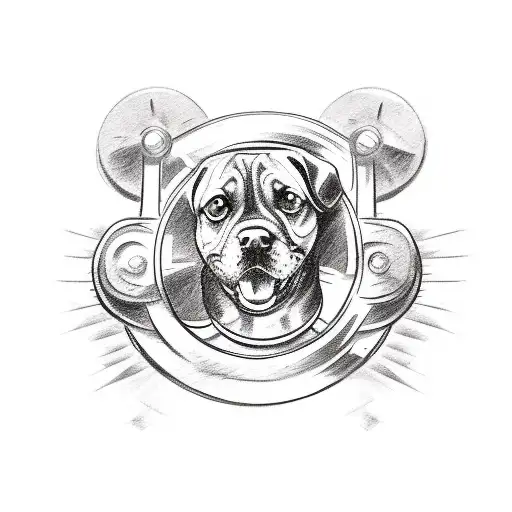 A Sketch Style Tattoo Of A Mechanic Dog Holding A Car Tire As A Symbol Of Strength And Reliability