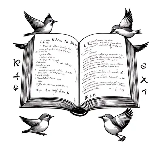 Book With Birds Arounds It With The Initials Km And The Leo Zodiac Sign