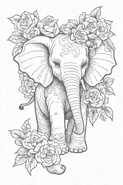 Baby Elephant Surrounded By Flowers Baby Angel