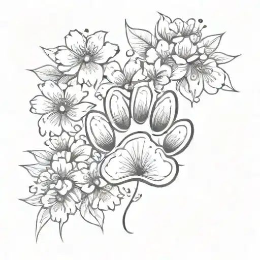 Dog Paw Print Made Of Sakura Flower Tattoo Design