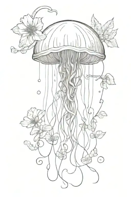 Whimsical Jelly Fish Floating Long Tentacles Made Out Of Flowers And Leafy Vines