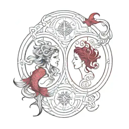 Zodiac Signs Gemini And Pisces Black And Burgundy